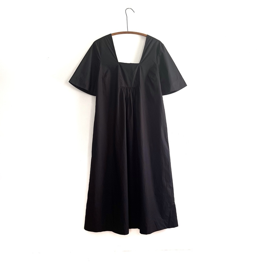 Ganni Organic Cotton Poplin Open-Neck Maxi Dress in Black - NWT